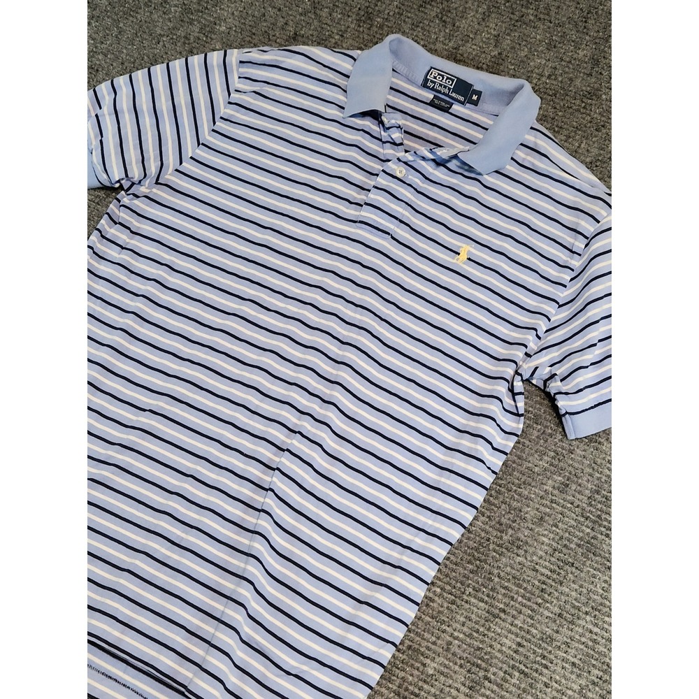 Polo Ralph Lauren Mens Blue White Striped Short Sleeve Polo Shirt Size M Cotton